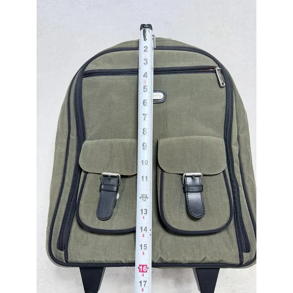 Baggallini Rolling Laptop Backpack Olive Green Underseat Carry On Suitcase